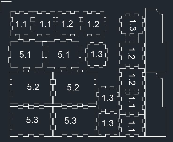 Розкладка деталей збірної коробки на шипах у AutoCAD